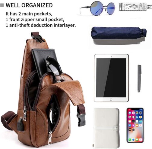 Seoky Rop Men Sling Bag Anti Theft Shoulder Bag Small Leather Crossbody Sling Backpack with USB Charge Port - Image 4