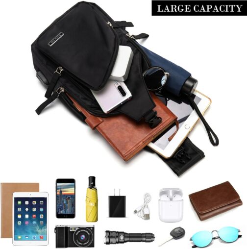 Seoky Rop Men Women Sling Backpack Nylon Water Resistant Shoulder Chest Crossbody Sling Bag with USB Charging Port - Image 6