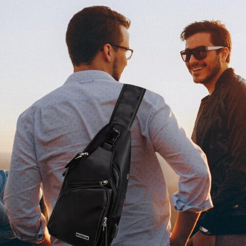 Seoky Rop Men Women Sling Backpack Nylon Water Resistant Shoulder Chest Crossbody Sling Bag with USB Charging Port - Image 2