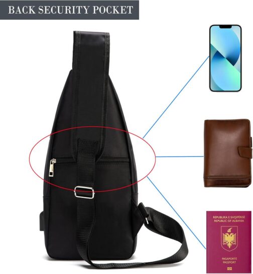 Seoky Rop Men Women Sling Backpack Nylon Water Resistant Shoulder Chest Crossbody Sling Bag with USB Charging Port - Image 4