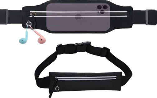 Slim Running Belt Fanny Pack for Men Women, Running Hiking Cycling Phone Holder, Reflective Runners Pouch Waist Pack for Workout, Money Belt, Running Gear Accessories Gift Fits All Size Phones