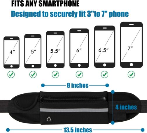 Slim Running Belt Fanny Packs for Women and Men, Waist Pack Runners Bag Money Belt Phone Holder for Running Sports Hiking Traveling, Adjustable Belt Pouch fits Most Phone and Waist Sizes (Black) - Image 3