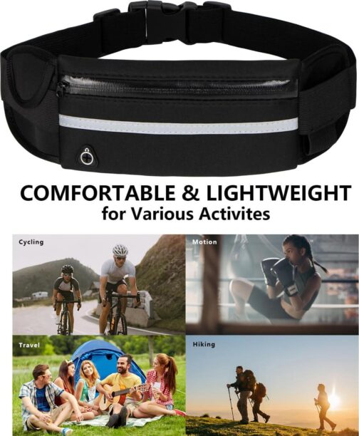 Slim Running Belt Fanny Packs for Women and Men, Waist Pack Runners Bag Money Belt Phone Holder for Running Sports Hiking Traveling, Adjustable Belt Pouch fits Most Phone and Waist Sizes (Black) - Image 6