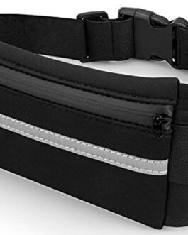 Slim Running Belt Fanny Packs for Women and Men, Waist Pack Runners Bag Money Belt Phone Holder for Running Sports Hiking Traveling, Adjustable Belt Pouch fits Most Phone and Waist Sizes (Black)