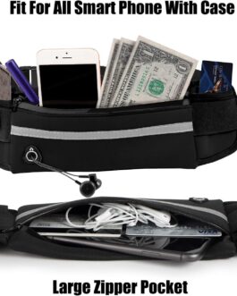 Slim Running Belt Fanny Packs for Women and Men, Waist Pack Runners Bag Money Belt Phone Holder for Running Sports Hiking Traveling, Adjustable Belt Pouch fits Most Phone and Waist Sizes (Black)