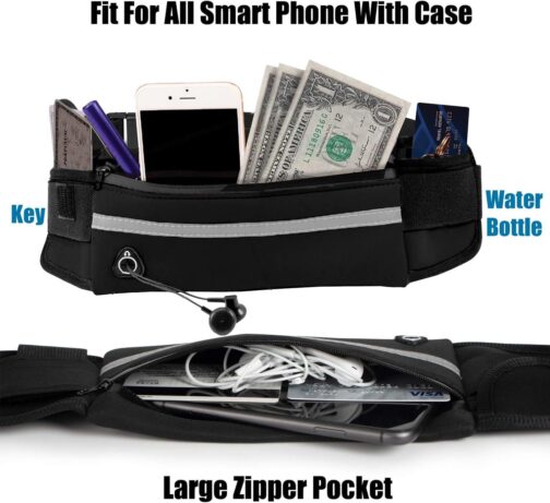 Slim Running Belt Fanny Packs for Women and Men, Waist Pack Runners Bag Money Belt Phone Holder for Running Sports Hiking Traveling, Adjustable Belt Pouch fits Most Phone and Waist Sizes (Black) - Image 2