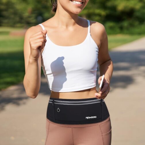 Slim Running Belt, Waterproof Fanny Pack for Women Men, 3 Pockets Phone Holder for Running Walking Cycling, Adjustable Reflective Running Waist Bag for iPhone 15 14 13 12 Pro Max Samsung Black - Image 6