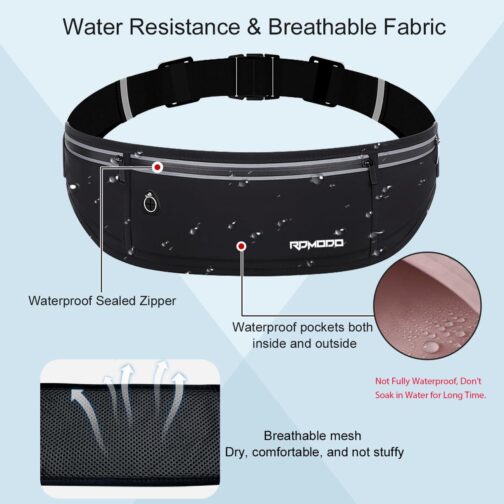 Slim Running Belt, Waterproof Fanny Pack for Women Men, 3 Pockets Phone Holder for Running Walking Cycling, Adjustable Reflective Running Waist Bag for iPhone 15 14 13 12 Pro Max Samsung Black - Image 3