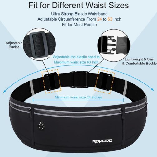 Slim Running Belt, Waterproof Fanny Pack for Women Men, 3 Pockets Phone Holder for Running Walking Cycling, Adjustable Reflective Running Waist Bag for iPhone 15 14 13 12 Pro Max Samsung Black - Image 5