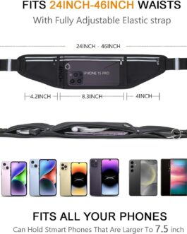 Slim Running Belt for Women and Men, Small Fanny Pack Waist Pack, Money Belt Phone Holder for Running, Reflective Running Pouch Belt for Hiking Cycling Workout