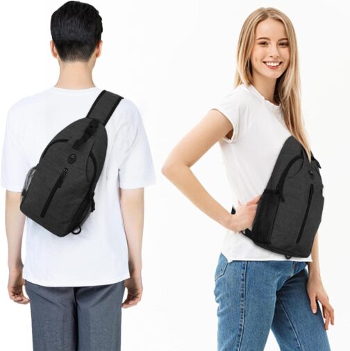 Sling-Bag Crossbody-Bag Women-Men Backpack-Daypack - Hiking Chest Travel with Water Bottle Pocket Portable Hiking Daypacks For Women Black - Image 3