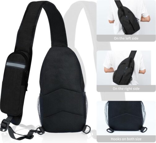 Sling-Bag Crossbody-Bag Women-Men Backpack-Daypack - Hiking Chest Travel with Water Bottle Pocket Portable Hiking Daypacks For Women Black - Image 7