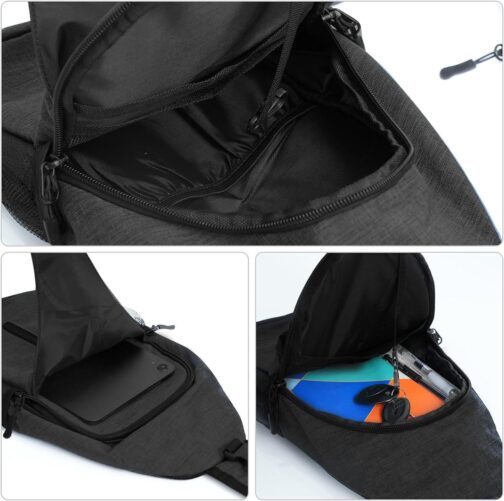 Sling-Bag Crossbody-Bag Women-Men Backpack-Daypack - Hiking Chest Travel with Water Bottle Pocket Portable Hiking Daypacks For Women Black - Image 4