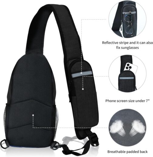 Sling-Bag Crossbody-Bag Women-Men Backpack-Daypack - Hiking Chest Travel with Water Bottle Pocket Portable Hiking Daypacks For Women Black - Image 6