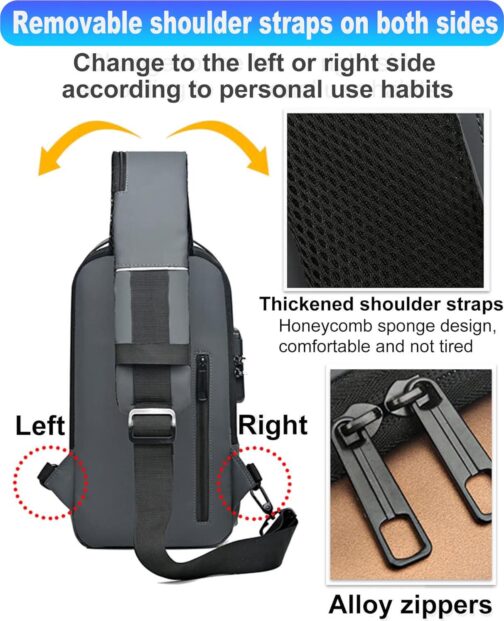 Sling Bag for Men Anti-Theft USB Crossbody Backpack Waterproof Chest Daypack - Image 4