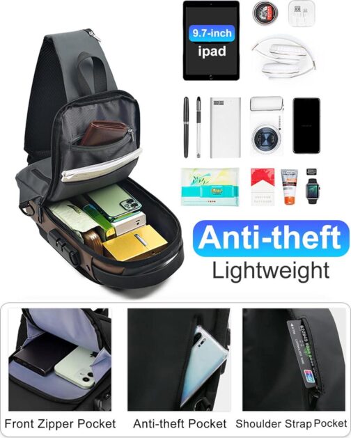 Sling Bag for Men Anti-Theft USB Crossbody Backpack Waterproof Chest Daypack - Image 3