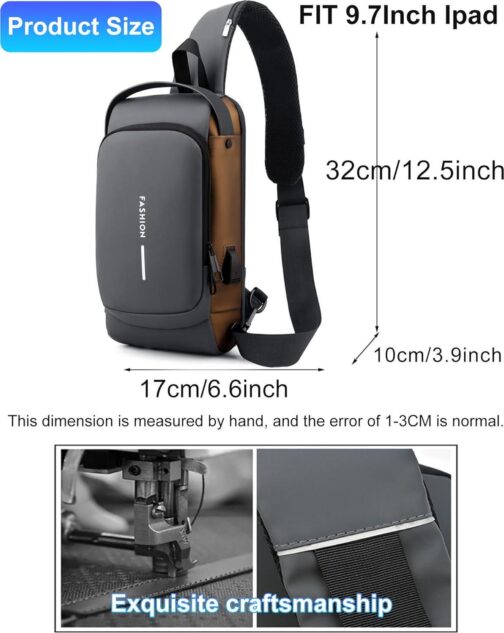 Sling Bag for Men Anti-Theft USB Crossbody Backpack Waterproof Chest Daypack - Image 5