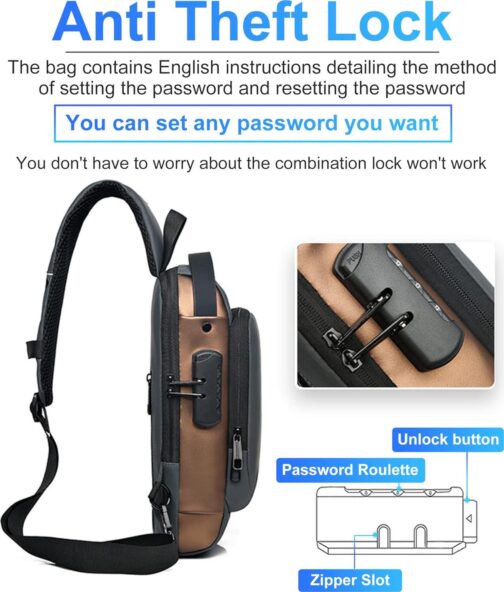 Sling Bag for Men Anti-Theft USB Crossbody Backpack Waterproof Chest Daypack - Image 2