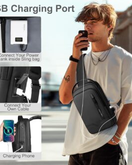Sling Bag for Men Women Chest Bag Should Bags for 11.3 Inch iPad with USB Charging Port Water-Resistant Crossbody Sling Backpack LightWeight Anti-Theft Casual Daypack for Travel Sports Hiking-Black