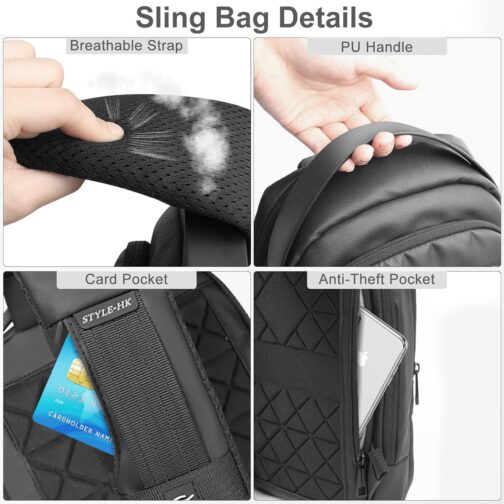Sling Bag for Men Women Chest Bag Should Bags for 11.3 Inch iPad with USB Charging Port Water-Resistant Crossbody Sling Backpack LightWeight Anti-Theft Casual Daypack for Travel Sports Hiking-Black - Image 5