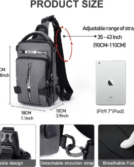 Sling Bag for Men Women, Mini Anti Theft One Strap Motorcycle Sling Backpack, Small Sling Chest Bag Daypack Crossbody Backpack for Casual Travel Hiking Gym Outdoor Sports Grey