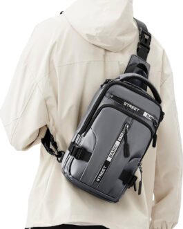 Sling Bag for Men Women, Mini Anti Theft One Strap Motorcycle Sling Backpack, Small Sling Chest Bag Daypack Crossbody Backpack for Casual Travel Hiking Gym Outdoor Sports Grey