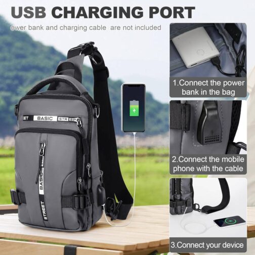 Sling Bag for Men Women, Mini Anti Theft One Strap Motorcycle Sling Backpack, Small Sling Chest Bag Daypack Crossbody Backpack for Casual Travel Hiking Gym Outdoor Sports Grey - Image 6