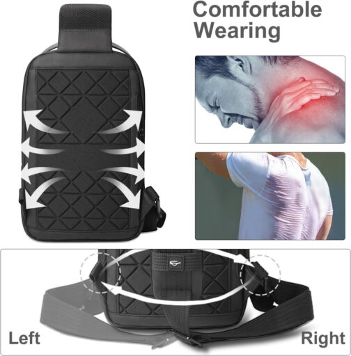 Sling Bag for Men Women Chest Bag Should Bags for 11.3 Inch iPad with USB Charging Port Water-Resistant Crossbody Sling Backpack LightWeight Anti-Theft Casual Daypack for Travel Sports Hiking-Black - Image 6