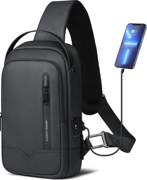 Sling Bag for Men Women Chest Bag Should Bags for 11.3 Inch iPad with USB Charging Port Water-Resistant Crossbody Sling Backpack LightWeight Anti-Theft Casual Daypack for Travel Sports Hiking-Black