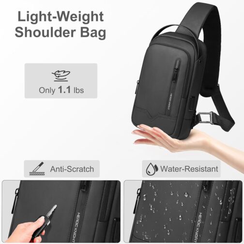 Sling Bag for Men Women Chest Bag Should Bags for 11.3 Inch iPad with USB Charging Port Water-Resistant Crossbody Sling Backpack LightWeight Anti-Theft Casual Daypack for Travel Sports Hiking-Black - Image 3