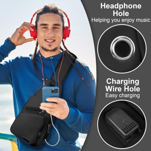 Sling Bag for Women Mens Crossbody Bag, Chest Bag Sling Backpack with USB Charging Port for Walking Hiking - Image 2