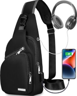 Sling Bag for Women Mens Crossbody Bag, Chest Bag Sling Backpack with USB Charging Port for Walking Hiking