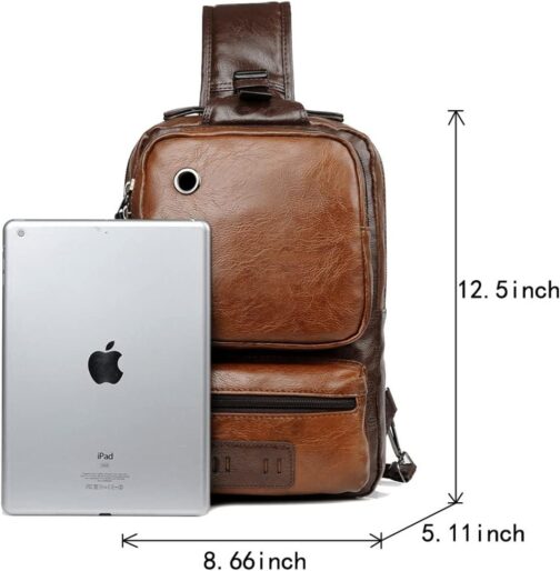 Small Black Sling Crossbody Backpack Shoulder Bag for Men Women Vintage PU Leather Sling Backpack Cycling - Image 4