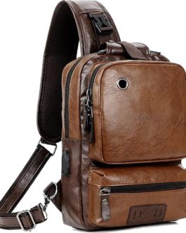 Small Black Sling Crossbody Backpack Shoulder Bag for Men Women Vintage PU Leather Sling Backpack Cycling