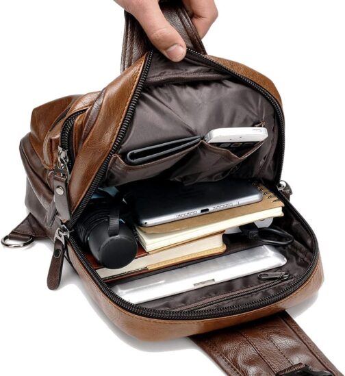 Small Black Sling Crossbody Backpack Shoulder Bag for Men Women Vintage PU Leather Sling Backpack Cycling - Image 5