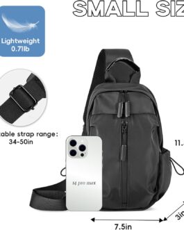 Small Crossbody Sling Bag for Women Men, Nylon Sling Backpack Chest Bag Cross Body Bag Hiking Travel Outdoor USB Charger Port