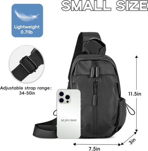 Small Crossbody Sling Bag for Women Men, Nylon Sling Backpack Chest Bag Cross Body Bag Hiking Travel Outdoor USB Charger Port - Image 2