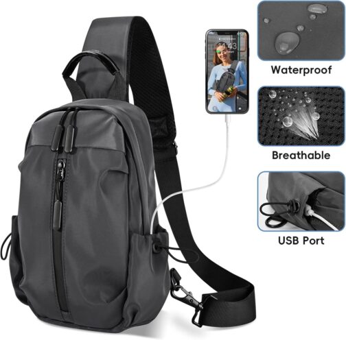 Small Crossbody Sling Bag for Women Men, Nylon Sling Backpack Chest Bag Cross Body Bag Hiking Travel Outdoor USB Charger Port - Image 3