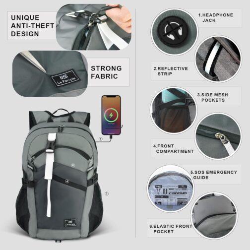 Small Hiking Backpack, 20L Lightweight Travel Backpack with Phone Pocket, Hiking Daypack for Women Men,Grey - Image 3