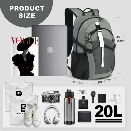Small Hiking Backpack, 20L Lightweight Travel Backpack with Phone Pocket, Hiking Daypack for Women Men,Grey - Image 4