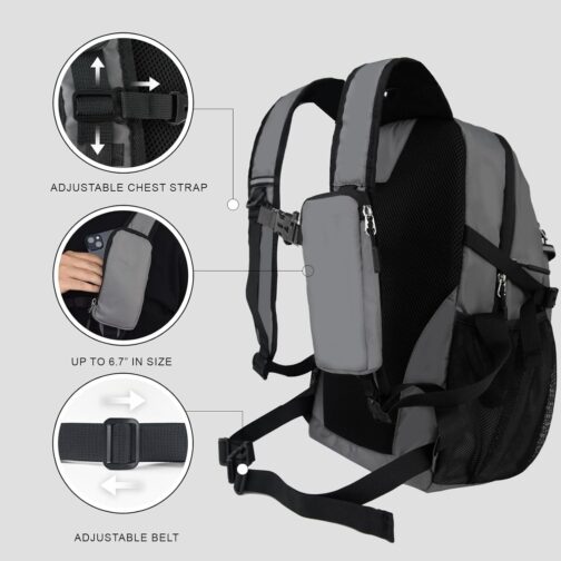 Small Hiking Backpack, 20L Lightweight Travel Backpack with Phone Pocket, Hiking Daypack for Women Men,Grey - Image 2