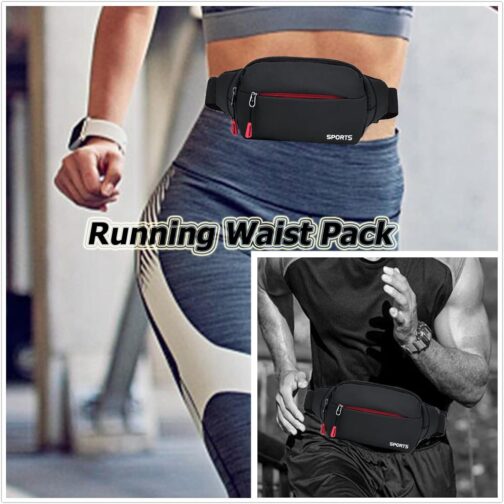 Sports Waist Pack Fanny Pack: Bumbag Beltbag Fannie Pack Waterresistant Adjustable 4-Zipper Pockets for Running Walking Hiking Traveling Biking Outdoor Man Woman Black - Image 7