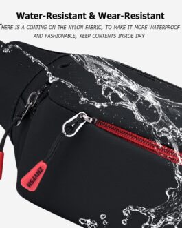 Sports Waist Pack Fanny Pack: Bumbag Beltbag Fannie Pack Waterresistant Adjustable 4-Zipper Pockets for Running Walking Hiking Traveling Biking Outdoor Man Woman Black
