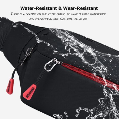 Sports Waist Pack Fanny Pack: Bumbag Beltbag Fannie Pack Waterresistant Adjustable 4-Zipper Pockets for Running Walking Hiking Traveling Biking Outdoor Man Woman Black - Image 2