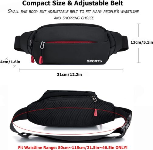 Sports Waist Pack Fanny Pack: Bumbag Beltbag Fannie Pack Waterresistant Adjustable 4-Zipper Pockets for Running Walking Hiking Traveling Biking Outdoor Man Woman Black - Image 3
