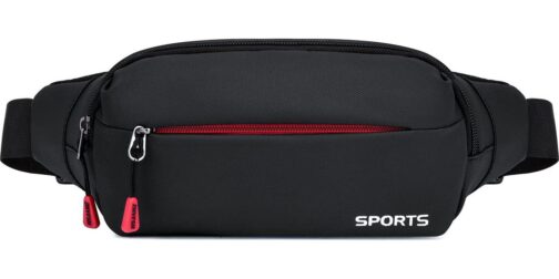 Sports Waist Pack Fanny Pack: Bumbag Beltbag Fannie Pack Waterresistant Adjustable 4-Zipper Pockets for Running Walking Hiking Traveling Biking Outdoor Man Woman Black
