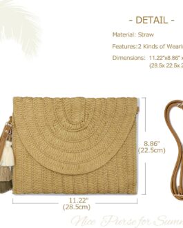 Straw Clutch Purse Women Crossbody Bag Summer Beach Shoulder Bags Envelope Wallet Handbags