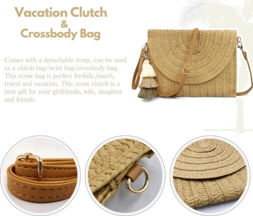 Straw Clutch Purse Women Crossbody Bag Summer Beach Shoulder Bags Envelope Wallet Handbags - Image 5
