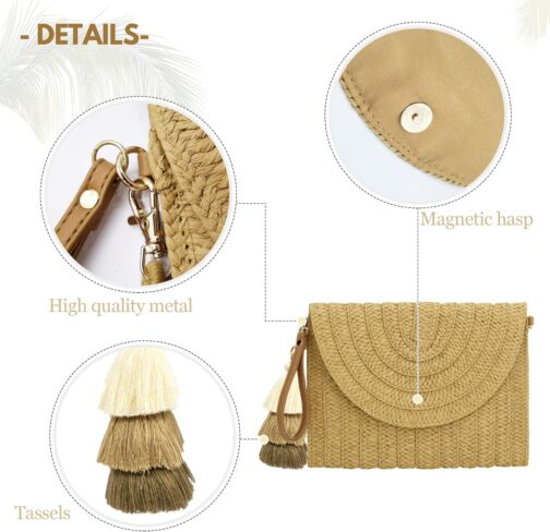 Straw Clutch Purse Women Crossbody Bag Summer Beach Shoulder Bags Envelope Wallet Handbags - Image 4