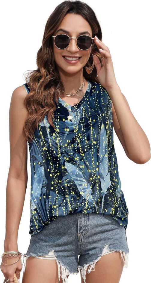 Summer Tops for Women Sleeveless V Neck Tshirt Loose Fit Casual Tank Tunic Blouse - Image 3
